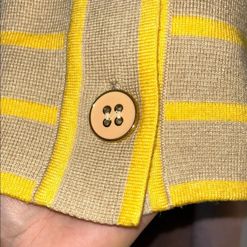 Tuckernuck Size S Yellow and Tan Striped Cardigan V-Neck Sweater - Picture 6 of 15